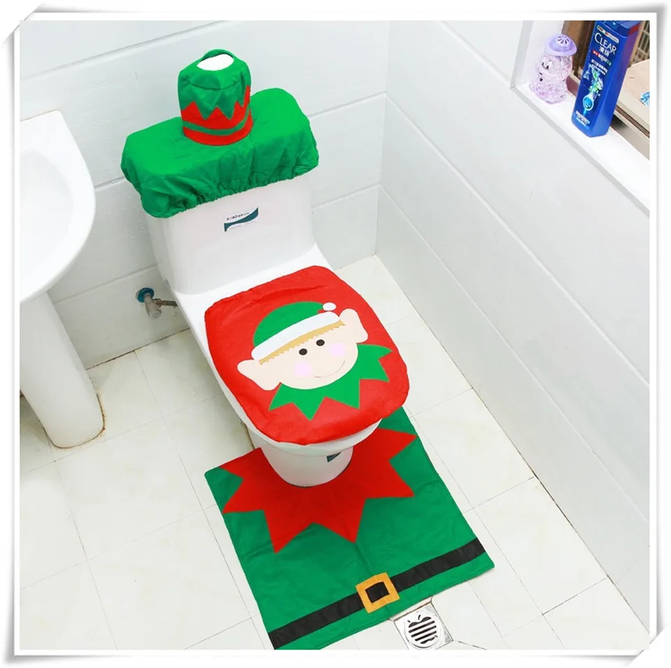 MSJO Christmas Bathroom Toilet Seat Cover Wc Rug Mat Natal Santa Claus Elk Elf Snowman New Year Navidad Christmas Decoration Hom