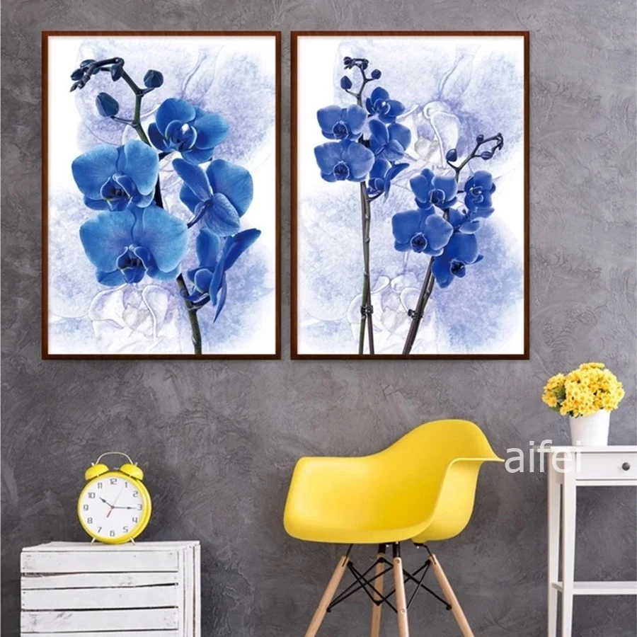 Nordic фиолетовый холст картина синий панель с изображениями цветов и растений