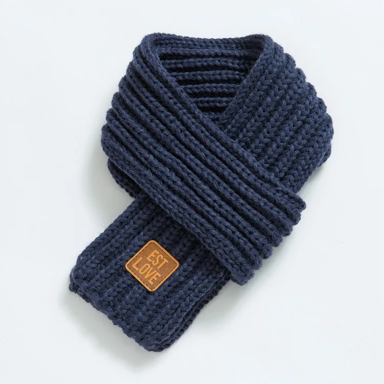Однотонный мягкий утолщенный зимний теплый Хлопковый вязаный шарф Детский шарф шарфы для детей мальчиков и девочек - Цвет: WJ81-23-dark blue