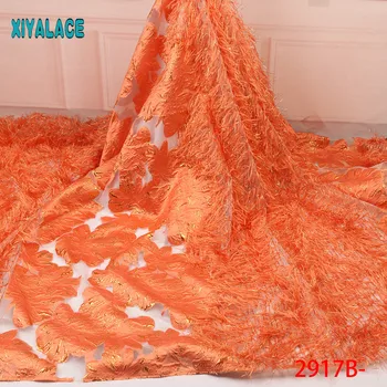 

2019 Brocade Lace With Feather High Quality African French Lace Fabric Orange Jacquard Lace Fabric For Wedding Dress 2917b