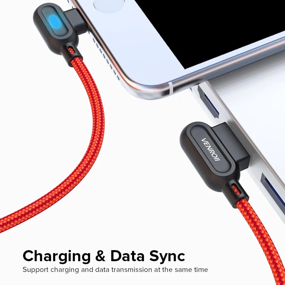 USB Type C кабель Venroii Cabo 1 м светодиодный для быстрой зарядки и синхронизации данных