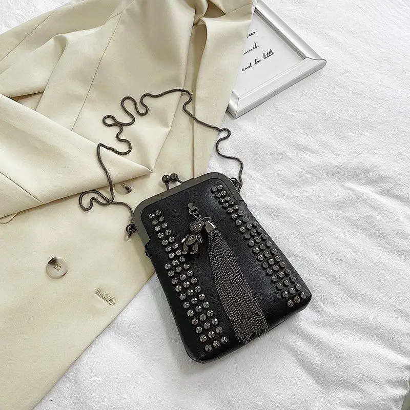 Rivet Fringe PU Leather Crossbody Bag Shoulder Bag for Women