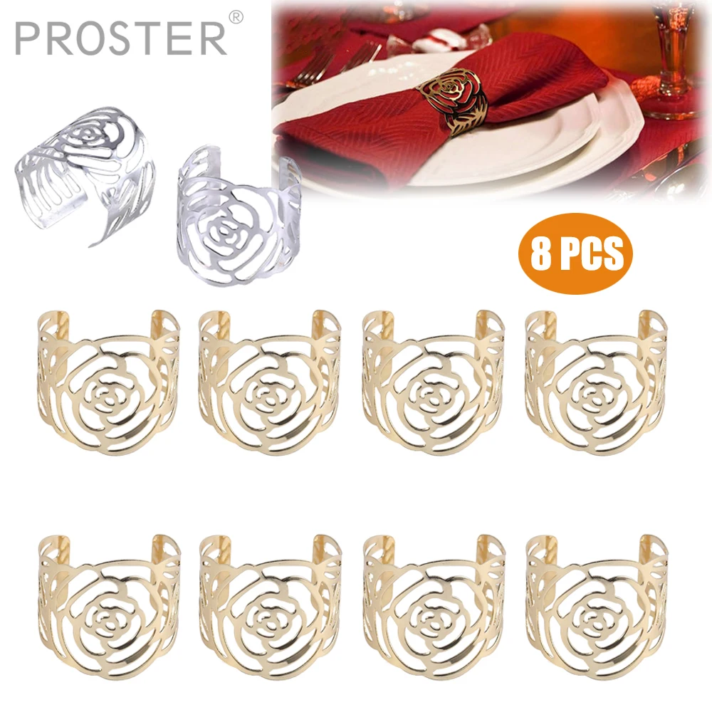 

Proster 8PCS for Napkin Rings Rose Serviette Holder Dinner Wedding Towel Ring Party table Decor