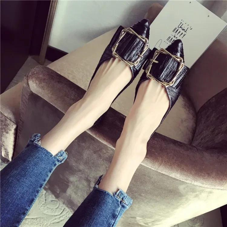 

Pointed Toe Concise Shallow Basic Slip-On Pumps for Women Buckle Solid With Low Heel Ladies Pumps Casual Single Shoes