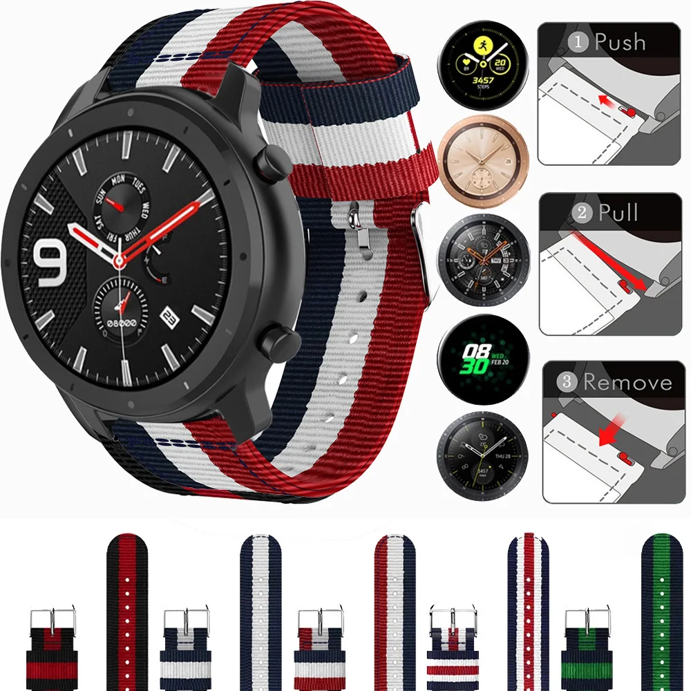Ремешок спортивный нейлоновый для xiaomi Huami сменный Браслет Amazfit GTR 47 мм huawei watch GT2 46 22