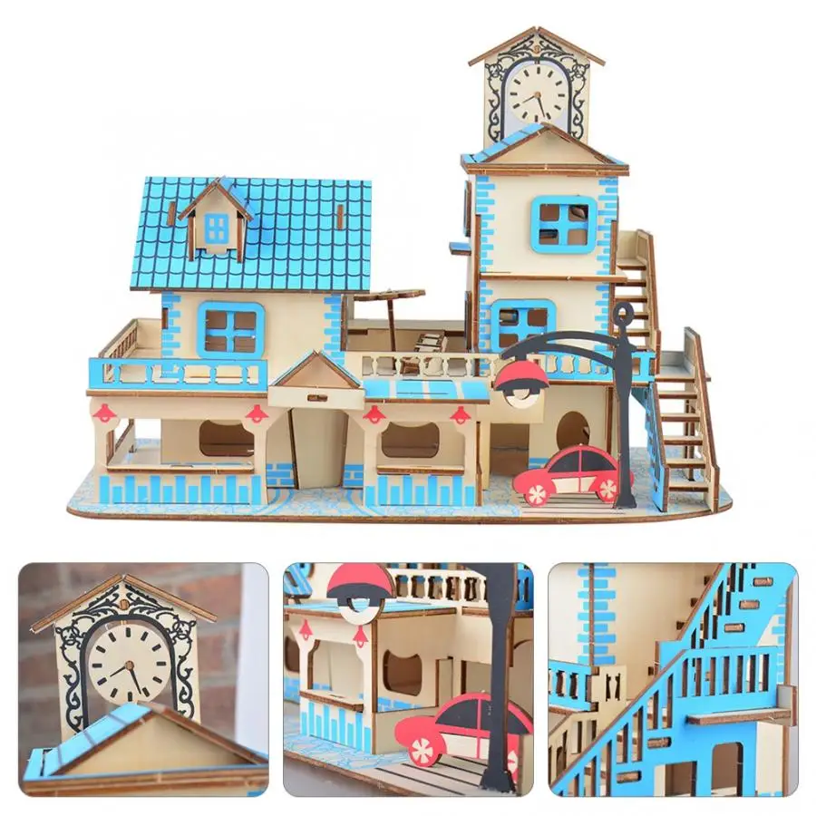 

Wooden House Puzzle 3D Jigsaw Toy Kids Wood DIY Assembled DollHouse Model Building Kit Children Educational Toys