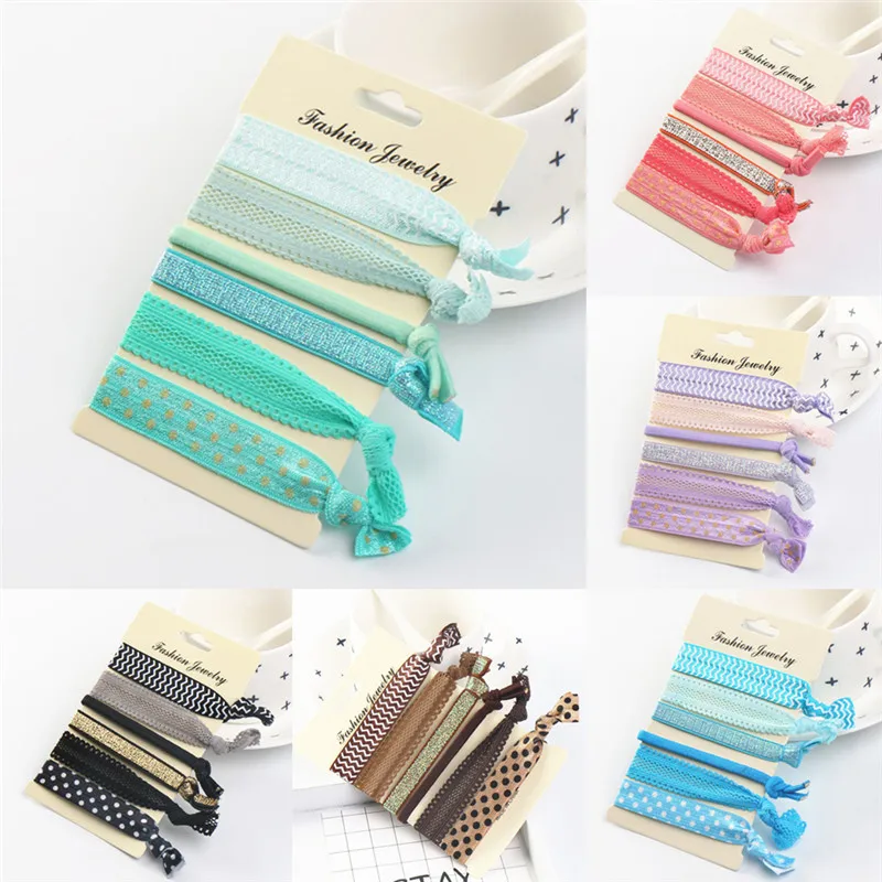 

6 Pcs/Pack Women Girls Fashion Elastic Hair Band Chiffon Headband Long Ribbon Bowknot Hair Ties Ponytail Holder Foe Tassels Rope
