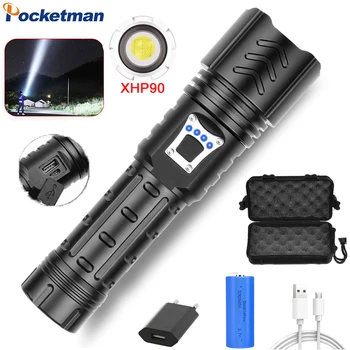 

Powerful XHP90 Flashlight Tactical Torch USB Rechargeable Flashlight Zoomable LED Flashlight Hand Light Use 18650 Battery