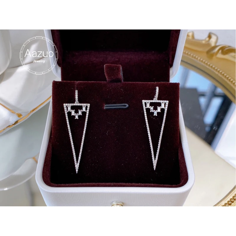 

Aazuo Real 18K Solid White Gold Natrual Diamonds 0.80ct Triangle Hook Earrings Gifted For Women Advanced Wedding Party Au750