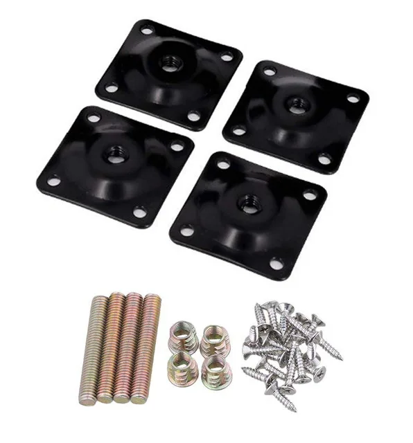

4Pcs Iron 48x48mm Black Soft Table Chair Feet Attachment Plates Color Furniture Leg Mounting Plates with Hanger Bolts Adapters