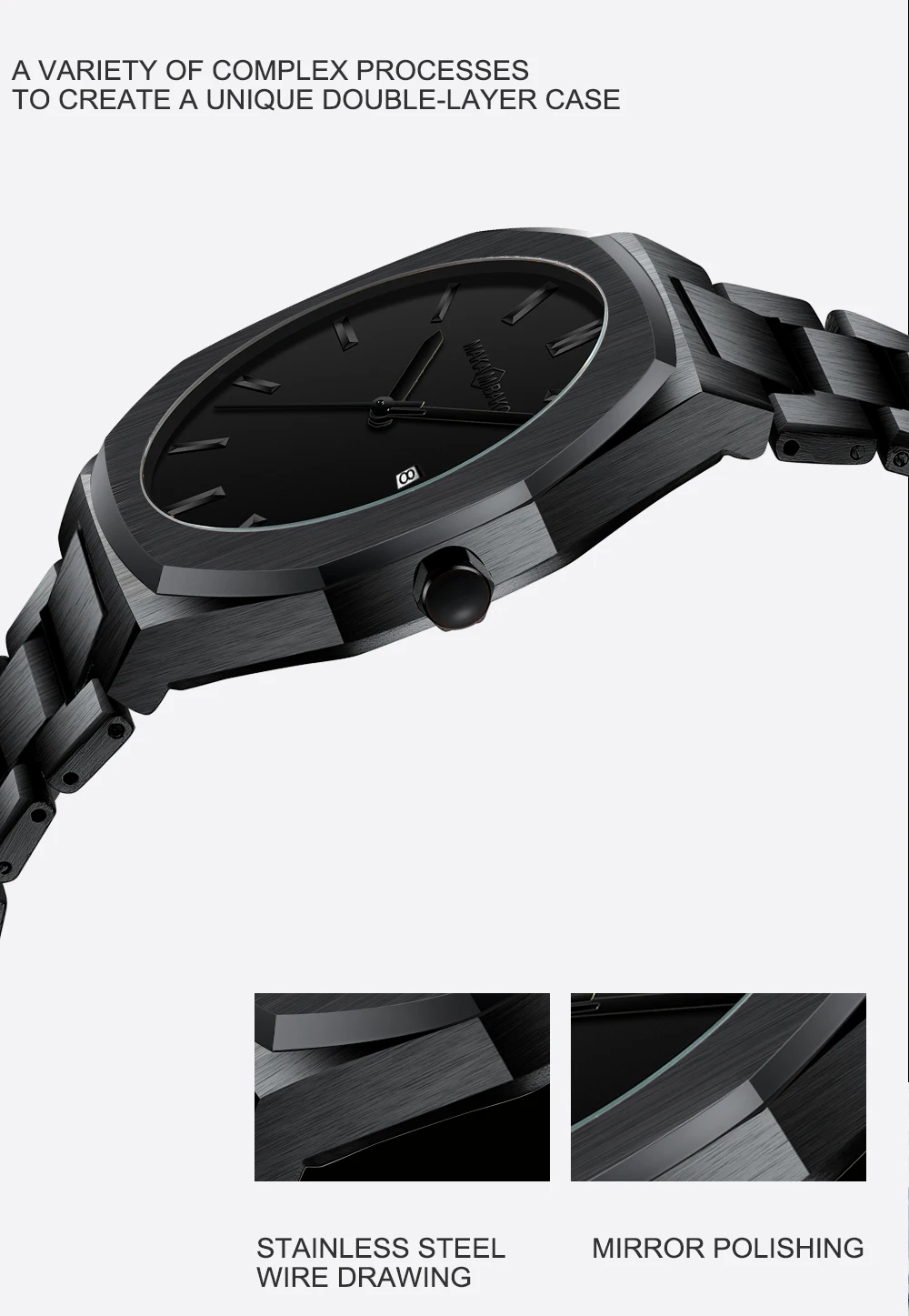 Original Top Brand All Black Stainless Steel Men's Wristwatch Classic Business Waterproof Japan Movement Quartz Watch For Men