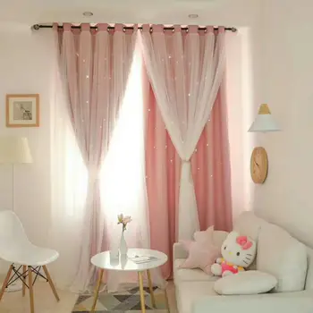 

Curtains For Living Room Hollow Star Thermal Insulated Blackout Curtains Window Curtain Blinds Stitched With White Voile New