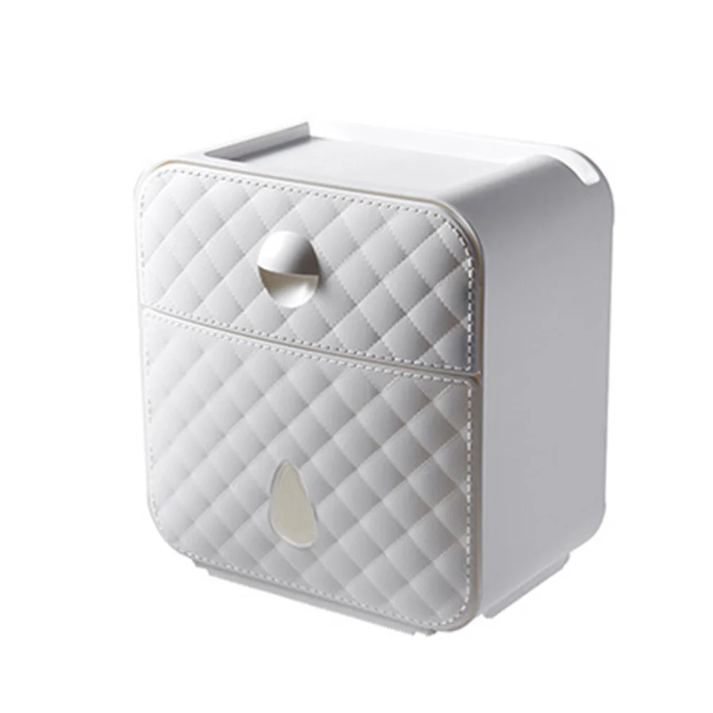 

Wall Mounted Multifunctional Diamond Pattern Storage Box Self Adhesive Large Capacity ABS Staple Free Tray Toilet Paper Holder