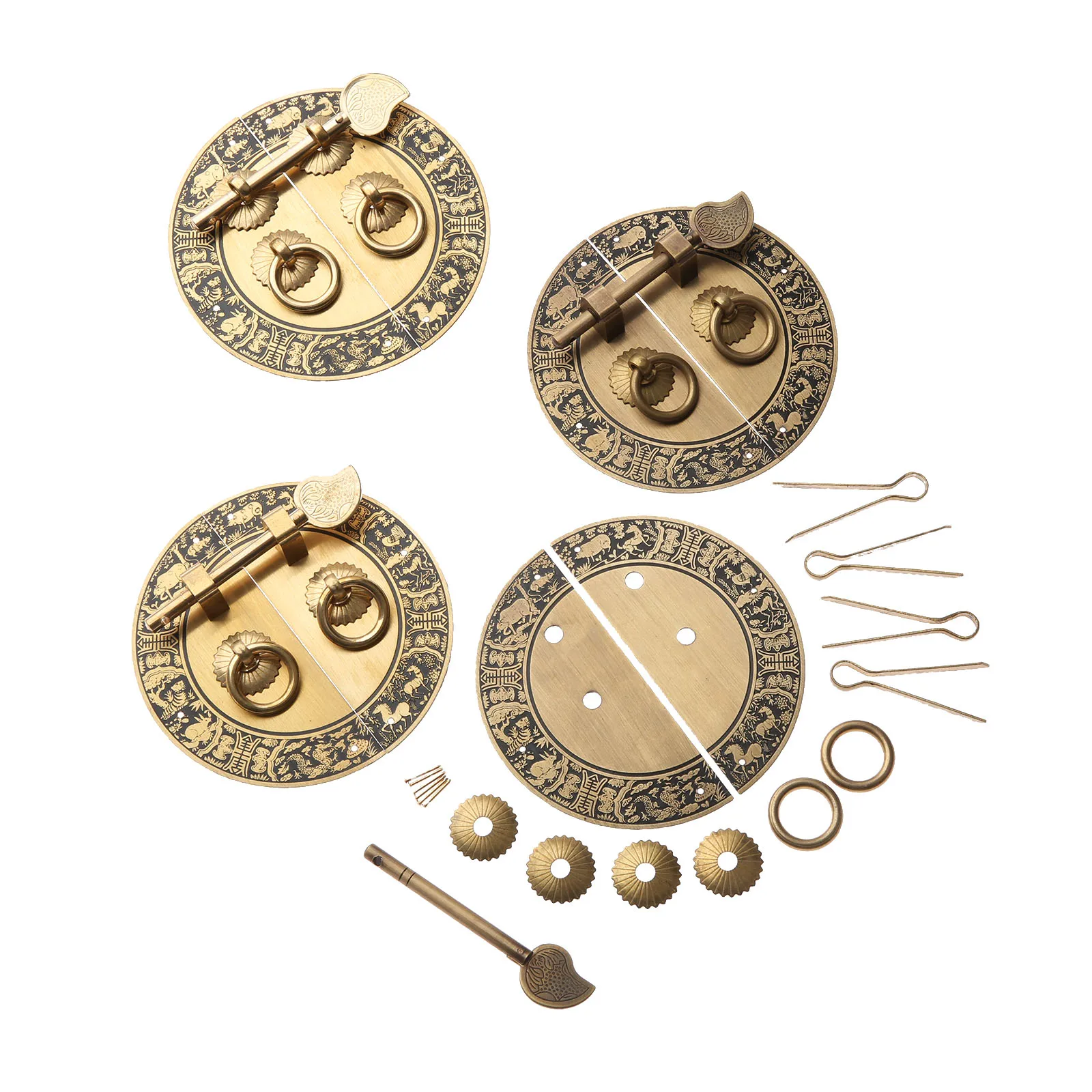 Chinese Antique Furniture Hardware, Latão Redondo Vintage