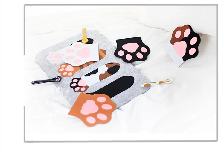 Creative Felt Coasters Cat Claw Absorbent Placemat Animal Style Soft Insulation Cup/Mug Tea Coaster Desktop Decor 5pcs