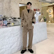 Мужская деловая Повседневная Одиночная лента с кнопками свободный костюм Блейзер Пальто Мужская Уличная мода хип-хоп костюм куртка Верхняя одежда 3 цвета