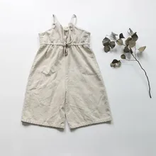 Новые осенние детские хлопковые льняные комбинезоны в Корейском стиле, Комбинезоны для маленьких девочек Однотонные детские ремни, штаны