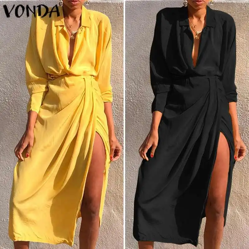 VONDA/платье с длинным рукавом, сексуальные однотонные осенние платья с v-образным вырезом размера плюс, вечерние платья в богемном стиле, пляж... VONDA/платье с длинным рукавом, сексуальные однотонные осенние платья с v-образным вырезом размера плюс, вечерние платья в богемном стиле, пляж...