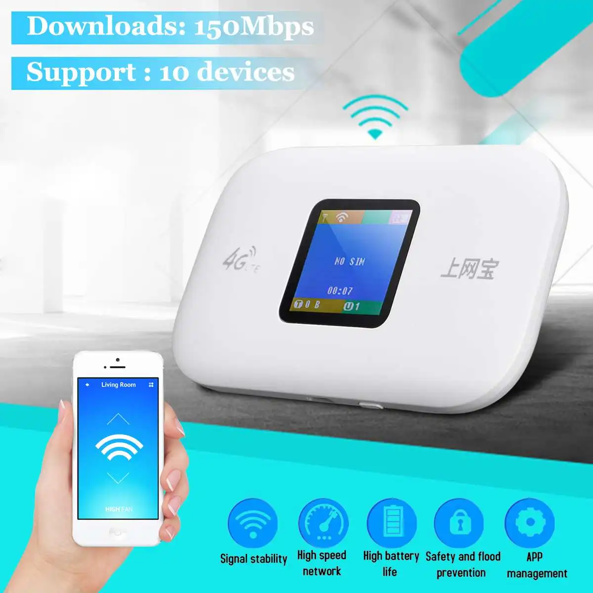 

4G Car Wireless Router Portable Wifi Internet Treasure 150Mbps Five-mode / Six-mode Color Screen