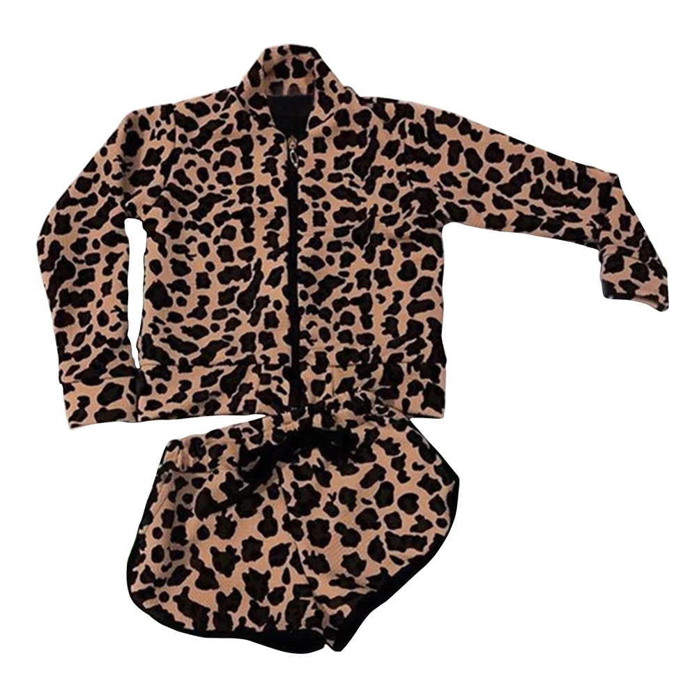 Chifuna/Новинка; леопардовая спортивная куртка+ шорты; Модная одежда для маленьких девочек; осенняя одежда; одежда для маленьких девочек - Цвет: Leopard