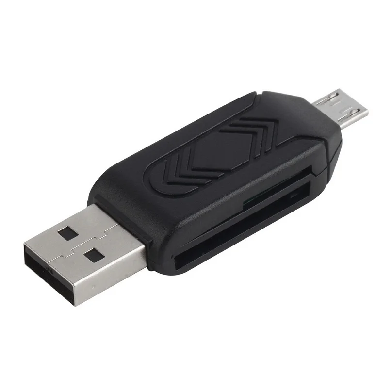 1 шт. Универсальный кард-ридер для мобильного телефона ПК кард-ридер Micro USB OTG считыватель карт OTG TF/S-D флэш-памяти оптом - Цвет: Черный
