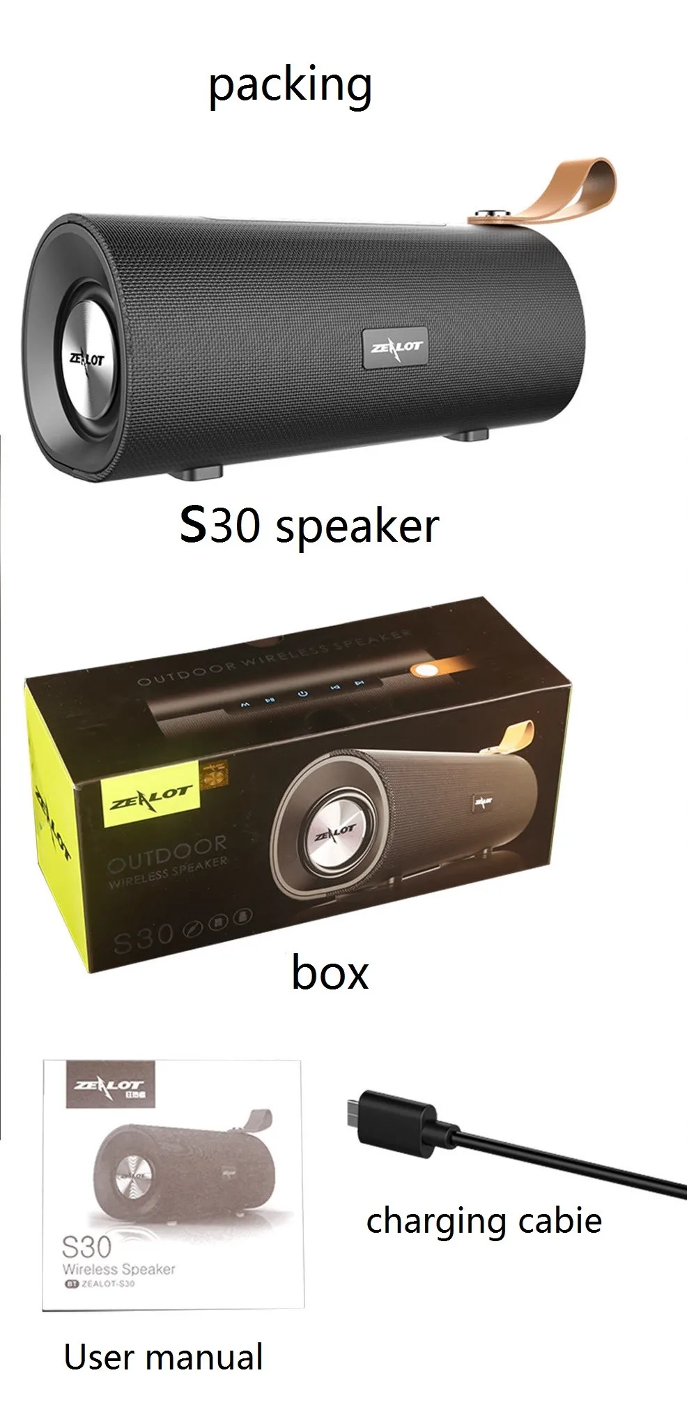 ZEALOT S30 Wireless Bluetooth Speaker HIFI Portable Speakers Stereo Bass Sound Box Support TF Card,TWS,AUX,USB Flash Drive