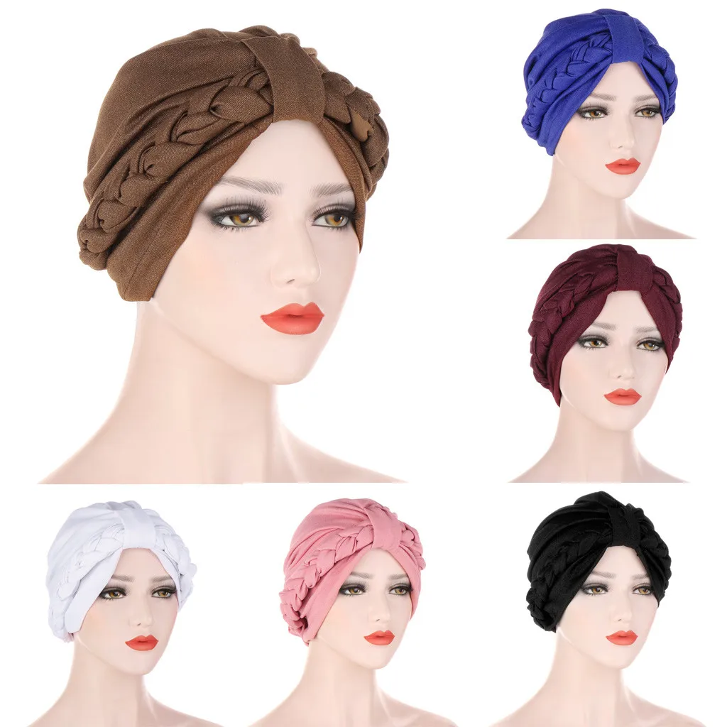 Женский однотонный вязаный головной убор в индийском стиле мусульманская гофрированная раковая Шапочка-тюрбан шапочка унисекс зимний ребристый трикотажный головной убор#8