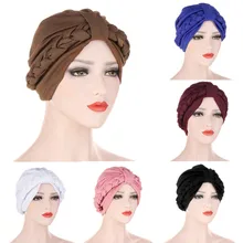 Женский однотонный вязаный головной убор в индийском стиле мусульманская гофрированная раковая Шапочка-тюрбан шапочка унисекс зимний ребристый трикотажный головной убор#8