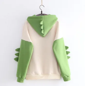 Hoodies Women Fashion Splice Dinosaur Print Sweatshirt Tops Casual Long Sleeve kawaii Clothes ropa