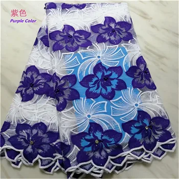 

New 2019 High Quality French Tulle Swiss Voile Lace African Beads Lace Fabric Purple Color Nigerian Embroidered Lace for Wedding