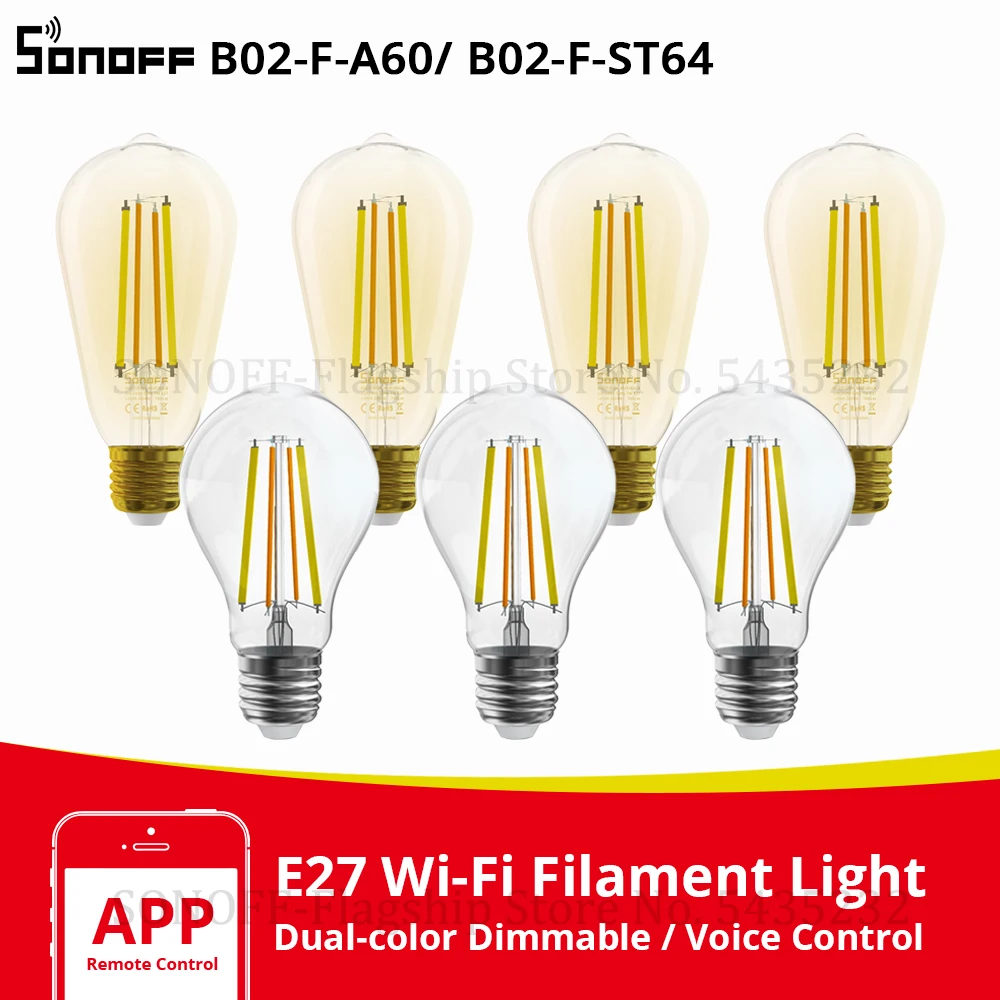 Интеллектуальный выключатель света SONOFF B02-F-A60/ B02-F-ST64 WiFi умный светодиодный ламп
