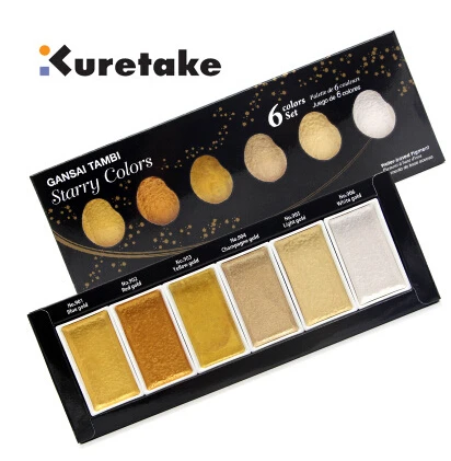 ZIG Kuretake GANSAI TAMBI Starry/Pearl/Gem акварельные металлические золотые краски 6 цветов Набор