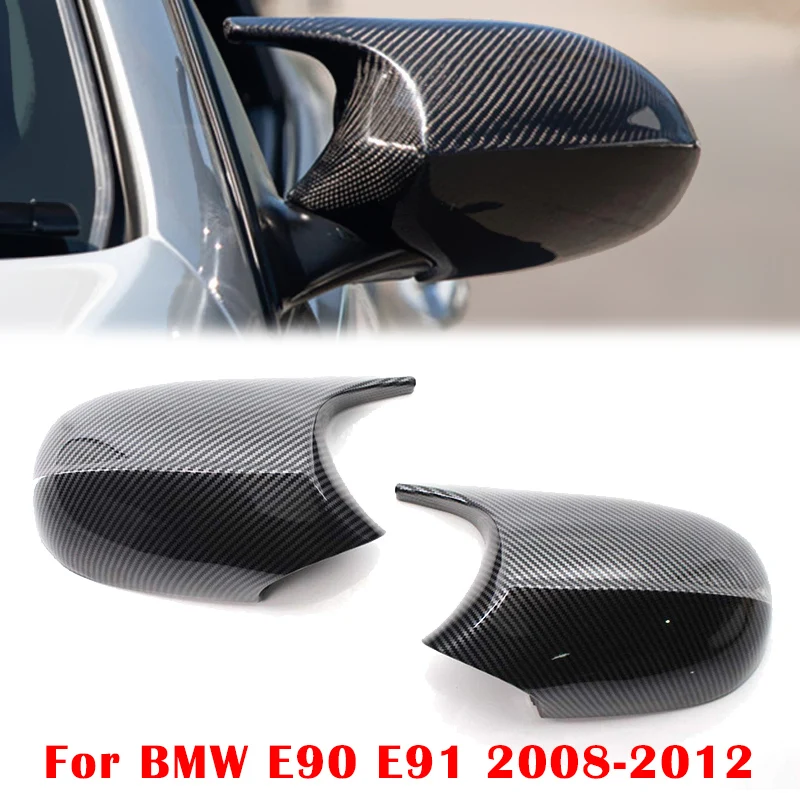Pair M3 Style Rearview Side Mirror Cap Covers Case For BMW E90 E91 E92 E93 LCI Facelifted 2008-2011 Grossy Black / Carbon Look | Автомобили