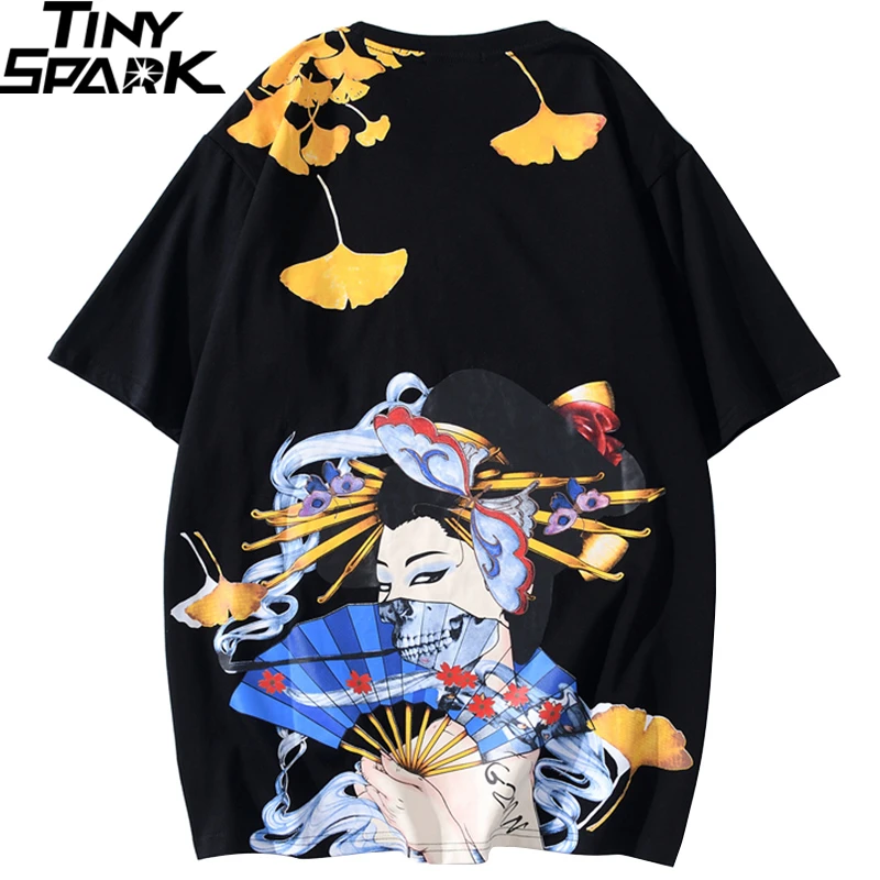 

2020 Men T Shirt Hip Hop Streetwear Japanese Geisha Tshirt Summer Short Sleeve Harajuku T-Shirt Japan Style Tops Tees Cotton