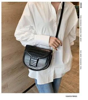 

Women's Bag 2020 New Korean Handbag Fashion Simple One Shoulder Crocodile Pattern Saddle Crossbody Bag
