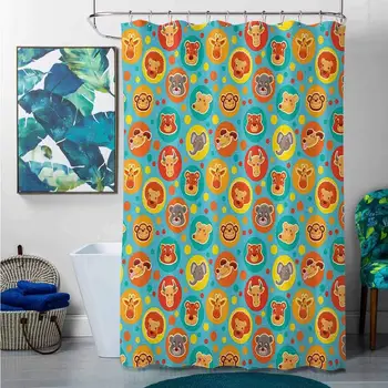 

Shower Curtains for Bathroom Gray Cartoon Animal,Comic Animal Faces on Colorful Dots Happy Kindergarten Fun Characters Kids,