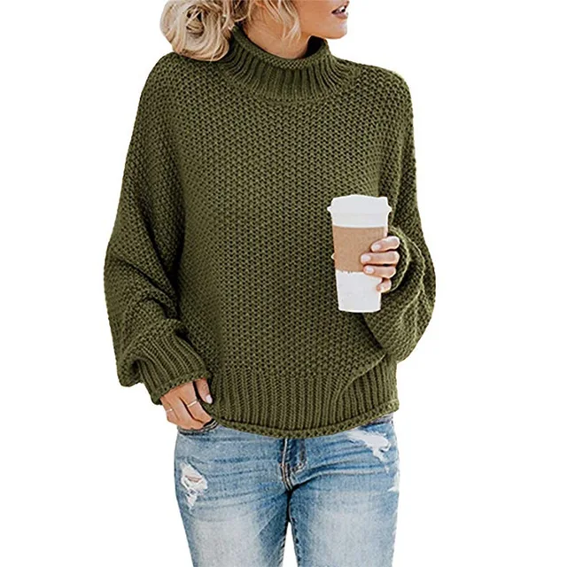 Women's Knitting Unlined Upper Garment Turtleneck Sweater High Lead Sleeve Head Pullover Loose Jumper Ladies Long Sleeve Tops 8