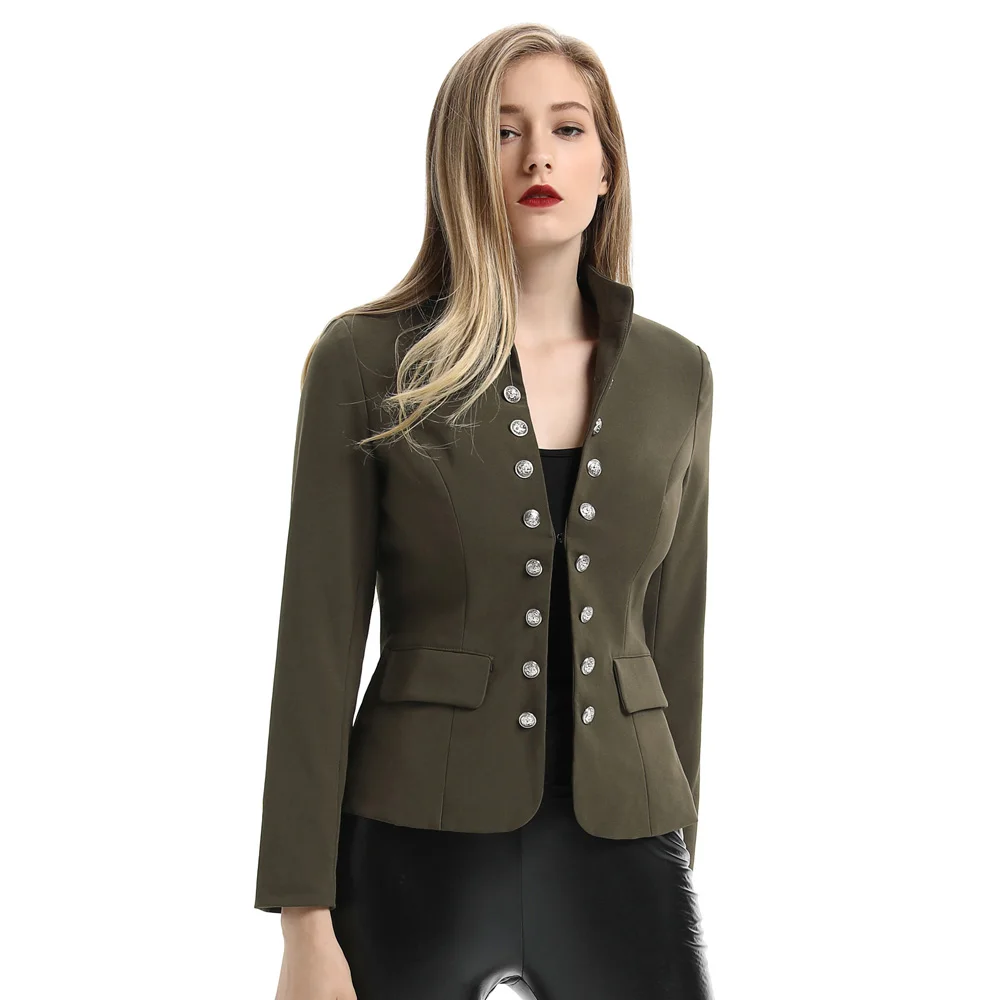 

SD Women's Coat Long Sleeve Stand Collar Buttons jackets Decorated Business office solid spring autumn fashion high quality Coat