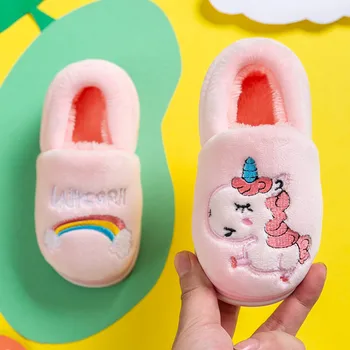 

Winter Unicorn Slippers Kids Baby Flip Flop Girl Fur Slides Toddler Boys Indoor Shoes Cotton Warm House Animal Children Slipper