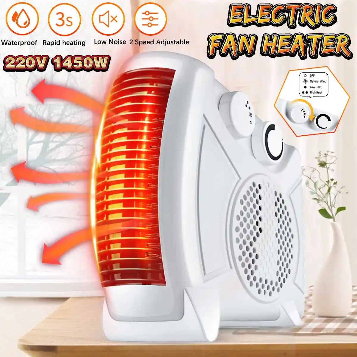 

1450W Mini Electric Heater Warm Air Fan Portable Household Office Winter Warmer Fan 3 gears Air Heater Cooler Warmer Machine