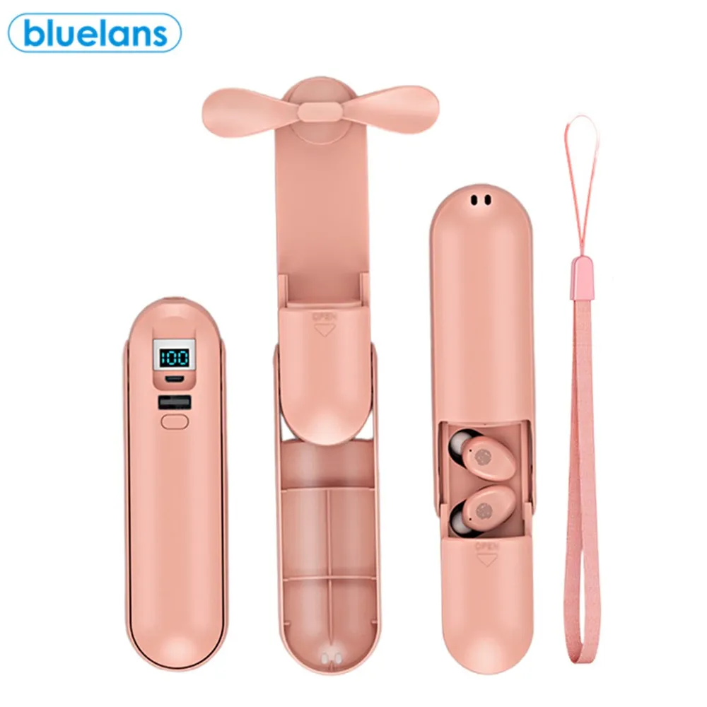 Universal Wireless Bluetooth 5 0 Earphone Headset F7 TWS Earbuds Earphones with Handheld Fan Charging Box For iPhone Xiaomi