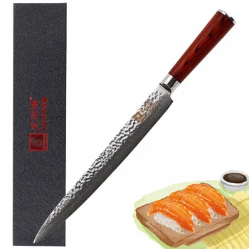 

Sunlong Slicing knife 10 inch Japanese Damascus steel Fillet Knife Sushi knife Sashimi knife Red wood Handle