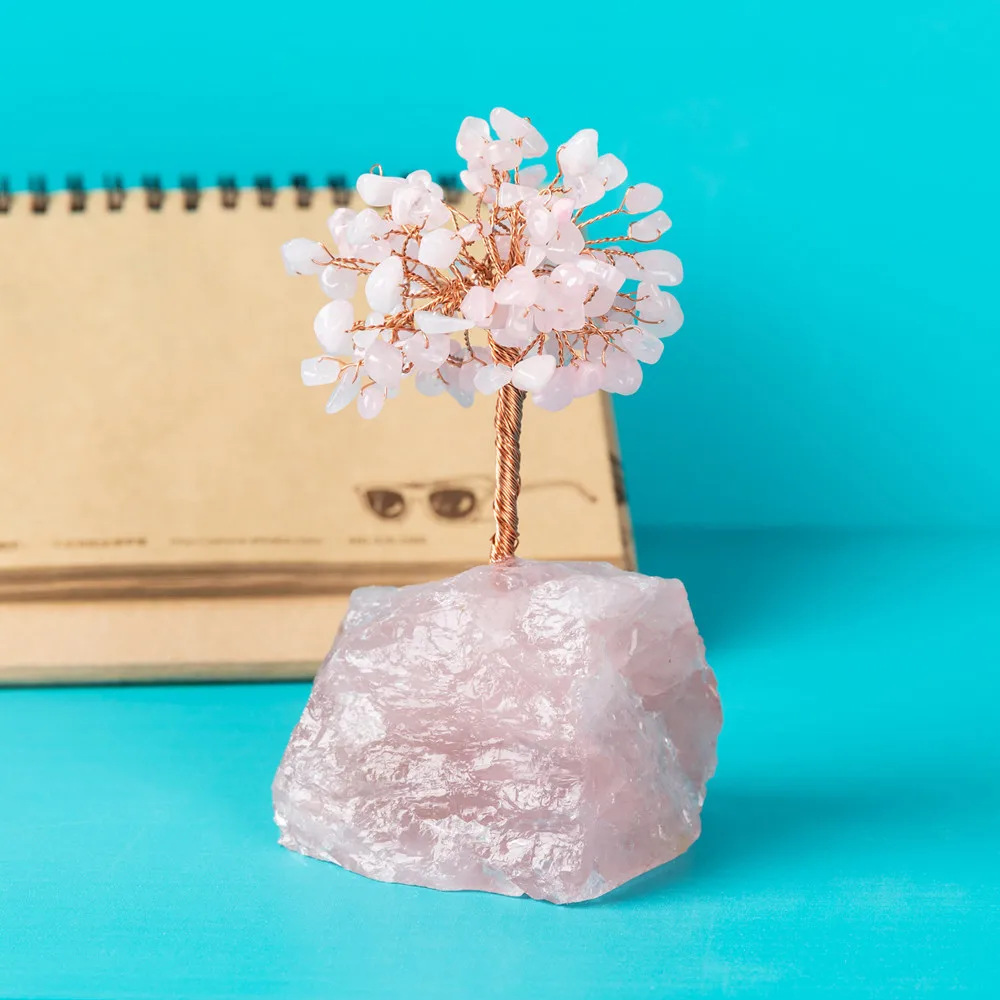 

Irregular Crystal Tree 380-450g Rose Quartz Stone Feng Shui for Wealth and Luck Home Office Lucky Money Tree Stones Ornaments