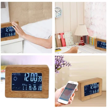 

New 2018 Brand Intelligent WiFi LCD Digital Display Alarm Clock LED Digital Wooden Alarm Watch Clock For Home Office Hot Sale
