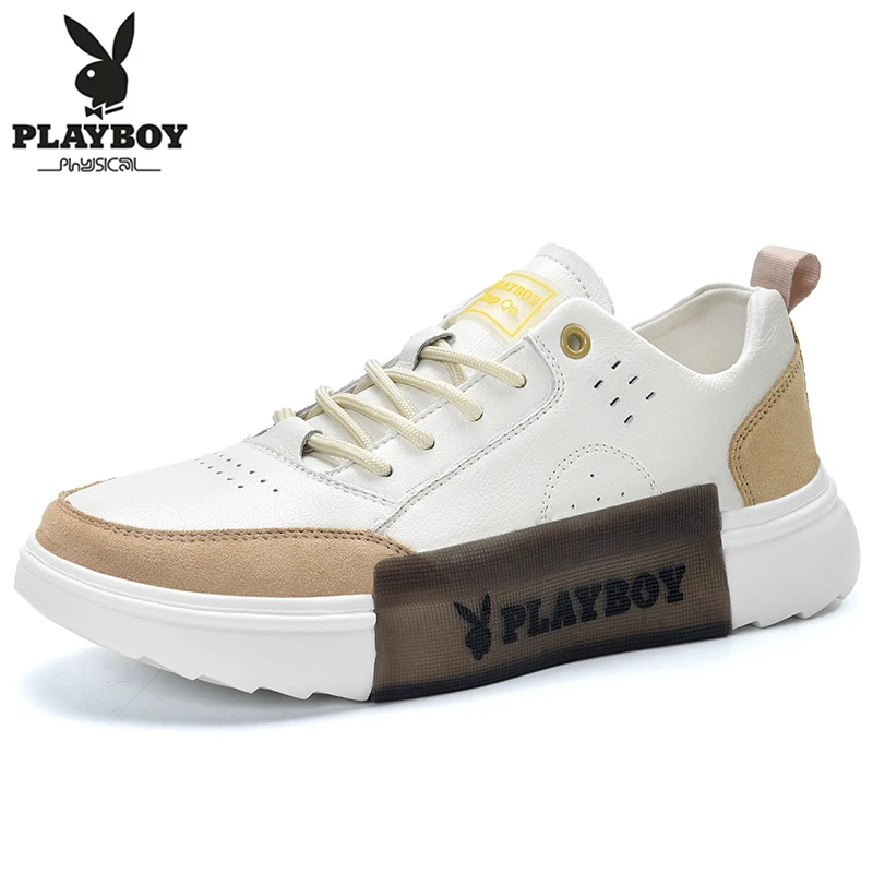 PLAYBOY/Новинка; модная мужская повседневная обувь; сезон весна-осень; Мужская обувь; обувь из натуральной кожи; мужская обувь на плоской подошве; Zapatillas; PL615099 - Цвет: Бежевый