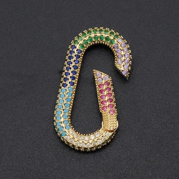 

2pcs/lot 15x29mm Trendy Oval Rainbow CZ Snap Hook Lock Clasp DIY Necklace Making Carabiner Wholesale Jewelry Spring Fastener