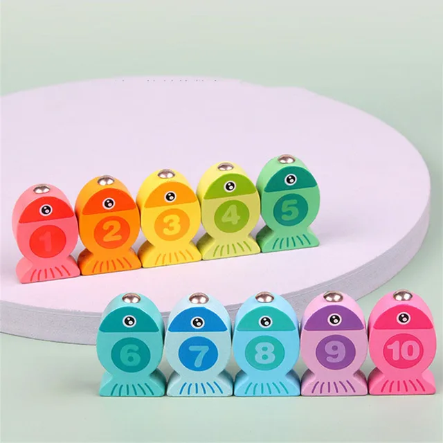 Baby Wooden Magnetic Fishing Toys Learning Alphanumeric Marine Life Cognition Color Early Educational Digital Fishing Games Toy 5
