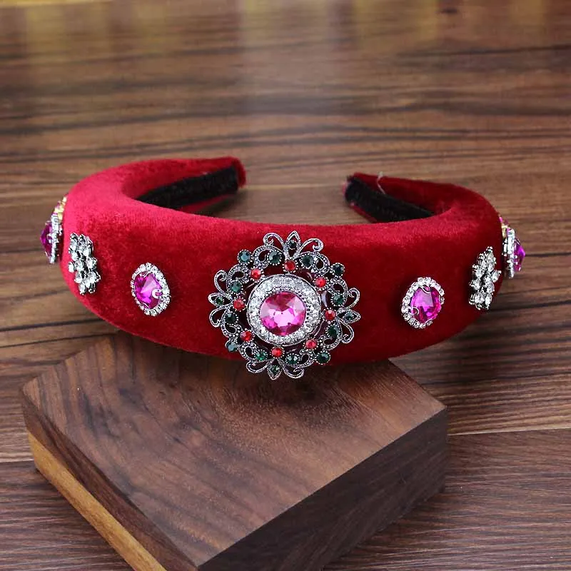 hairpiece Huge Baroque Luxury Pink And Red Crystal Bride Crown Headband Rhinestone Pearl Women Hairband Wedding Party Hair Accessories - Окраска металла: hairpiece