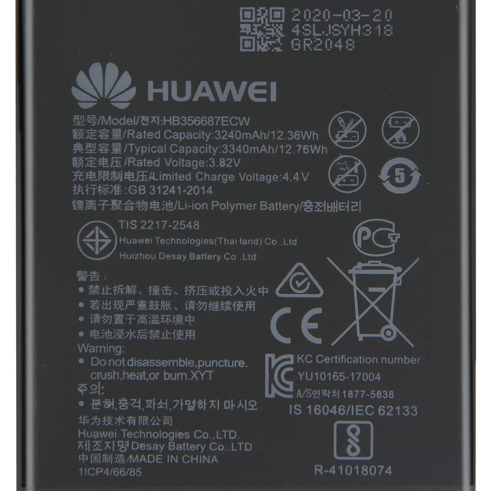 Оригинальная запасная батарея HB356687ECW для Huawei Nova2 Plus Nova 2s Mate10 lite Mate9 Lite P30 G10 Honor 7X 9i Mate