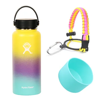 

New Water Bottle + Cup Set + Rope Hydro Flask 18OZ 32OZ Vacuum Insulation Easy To Clean Large Capacity Wide Mouth Outdoor Sports